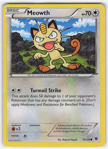 Meowth — Fates Collide · #74 · Englisch, Vorderseite