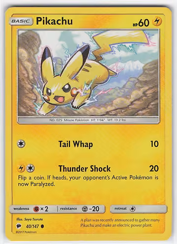 Pikachu — Burning Shadows · #40 · Englisch, Vorderseite
