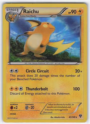 Raichu — XY · #43 · Englisch, Vorderseite