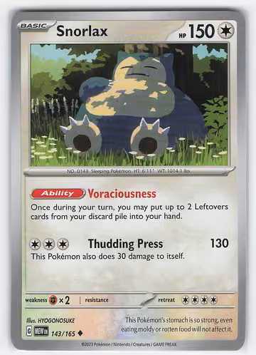 Snorlax — 151 · #143 · Englisch, Vorderseite