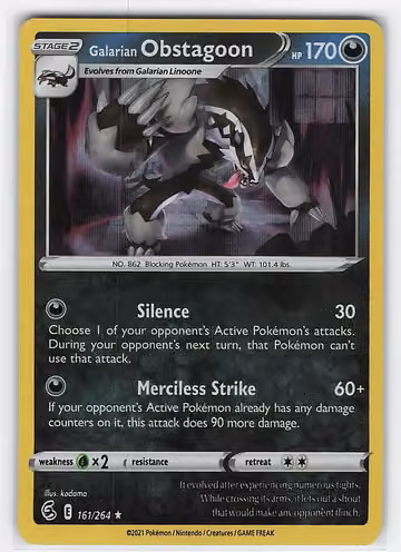 Galarian Obstagoon — Fusion Strike · #161 · Englisch, Vorderseite