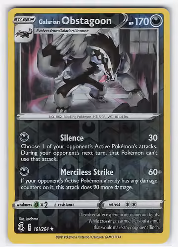 Galarian Obstagoon — Fusion Strike · #161 · Englisch, Vorderseite
