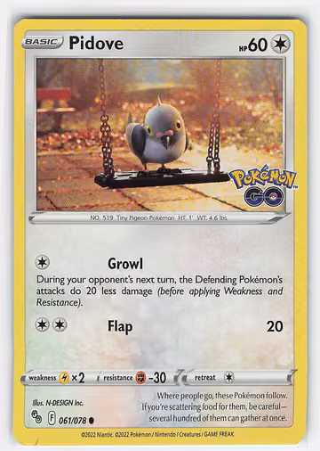 Pidove — Pokémon GO · #61 · Englisch, Vorderseite