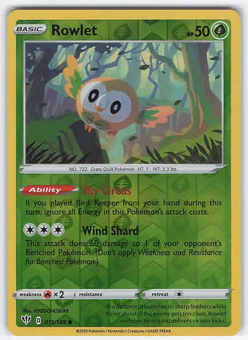 Rowlet — Darkness Ablaze · #11 · Englisch, Vorderseite