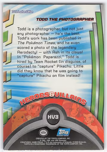 Todd the Photographer, Rückseite