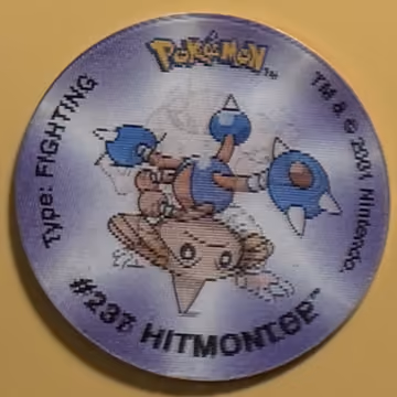 Hitmontop — Tazo · 3D Tazos – World of Johto · Tazo Nr. 38 · Englisch, Vorderseite