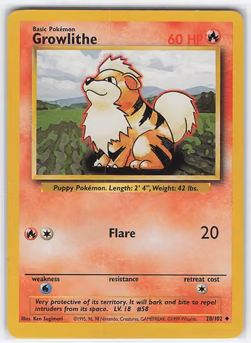 Growlithe — Base Set · #28 · Englisch, Vorderseite
