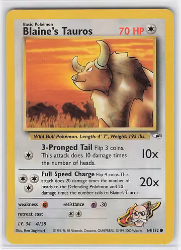 Blaine's Tauros — Gym Heroes · #64 · Englisch, Vorderseite