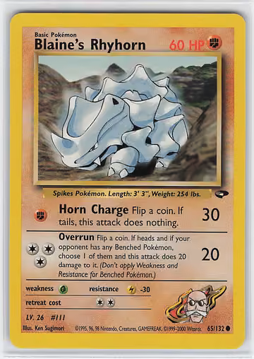 Blaine's Rhyhorn — Gym Challenge · #65 · Englisch, Vorderseite