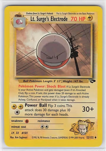 Lt. Surge's Electrode — Gym Challenge · #52 · Englisch, Vorderseite