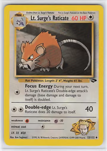 Lt. Surge's Raticate — Gym Challenge · #53 · Englisch, Vorderseite
