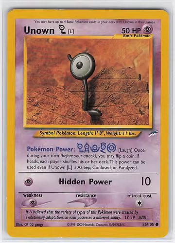 Unown [L] — Neo Destiny · #86 · Englisch, Vorderseite