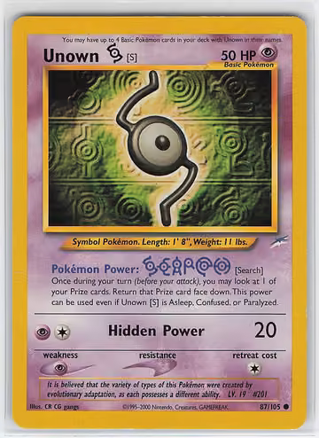 Unown [S] — Neo Destiny · #87 · Englisch, Vorderseite