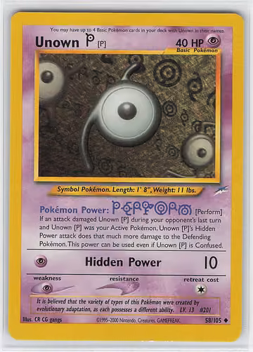 Unown [P] — Neo Destiny · #58 · Englisch, Vorderseite