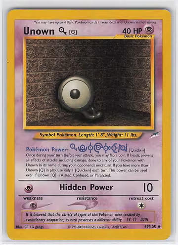 Unown [Q] — Neo Destiny · #59 · Englisch, Vorderseite