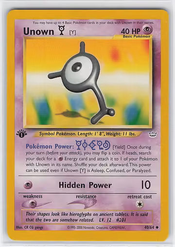 Unown [Y] — Neo Revelation · #40 · Englisch, Vorderseite