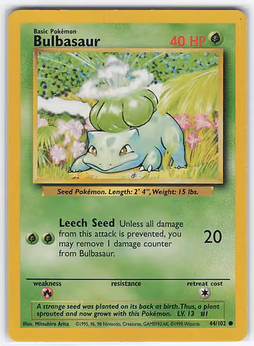 Bulbasaur — Base Set · #44 · Englisch, Vorderseite