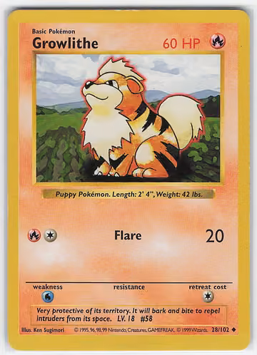 Growlithe — Base Set · #28 · Englisch, Vorderseite