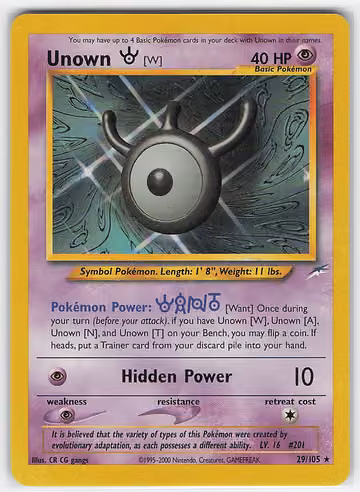 Unown [W] — Neo Destiny · #29 · Englisch, Vorderseite
