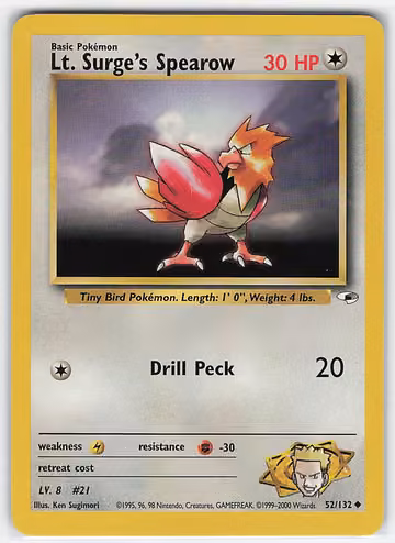 Lt. Surge's Spearow — Gym Heroes · #52 · Englisch, Vorderseite