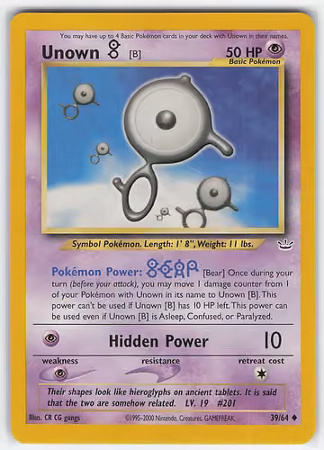Unown [B] — Neo Revelation · #39 · Englisch, Vorderseite