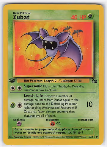 Zubat — Fossil · #57 · Englisch, Vorderseite