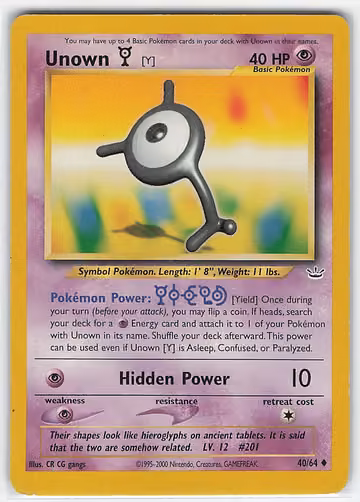 Unown [Y] — Neo Revelation · #40 · Englisch, Vorderseite