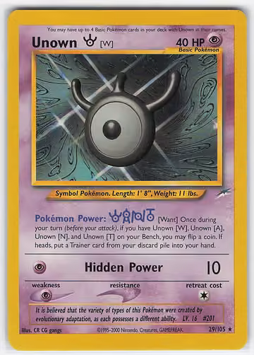 Unown [W] — Neo Destiny · #29 · Englisch, Vorderseite