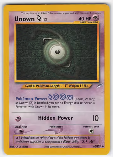 Unown [Z] — Neo Destiny · #60 · Englisch, Vorderseite