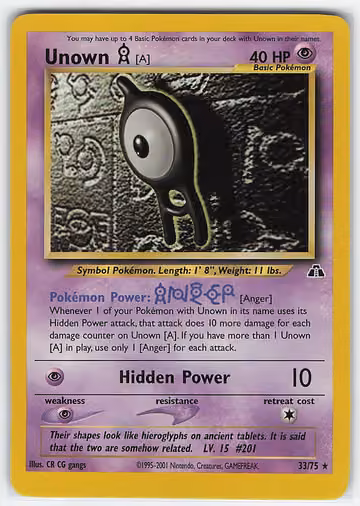 Unown [A] — Neo Discovery · #33 · Englisch, Vorderseite