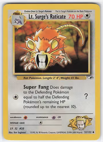 Lt. Surge's Raticate — Gym Heroes · #51 · Englisch, Vorderseite