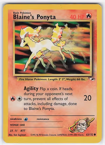 Blaine's Ponyta — Gym Heroes · #63 · Englisch, Vorderseite