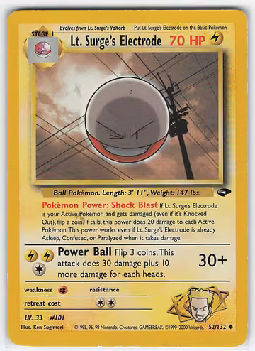 Lt. Surge's Electrode — Gym Challenge · #52 · Englisch, Vorderseite