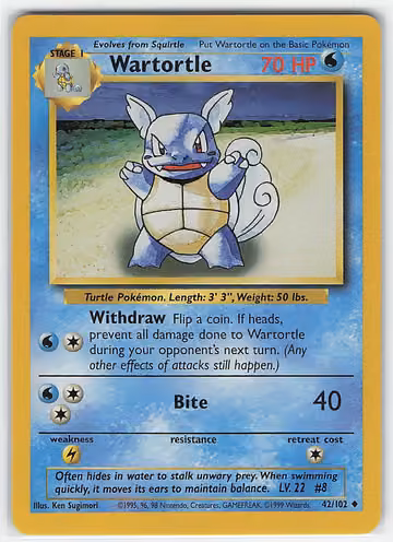 Wartortle — Base Set · #42 · Englisch, Vorderseite