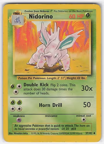 Nidorino — Base Set · #37 · Englisch, Vorderseite